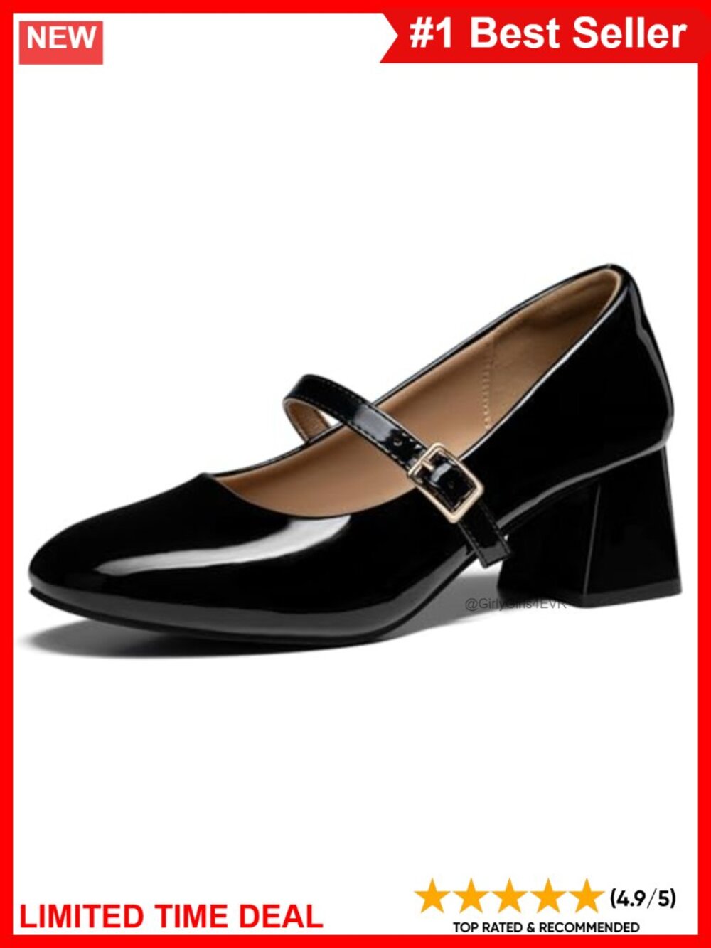 Patent Faux Leather Mary Jane Chunky Block Heel Round Toe Dress Pumps